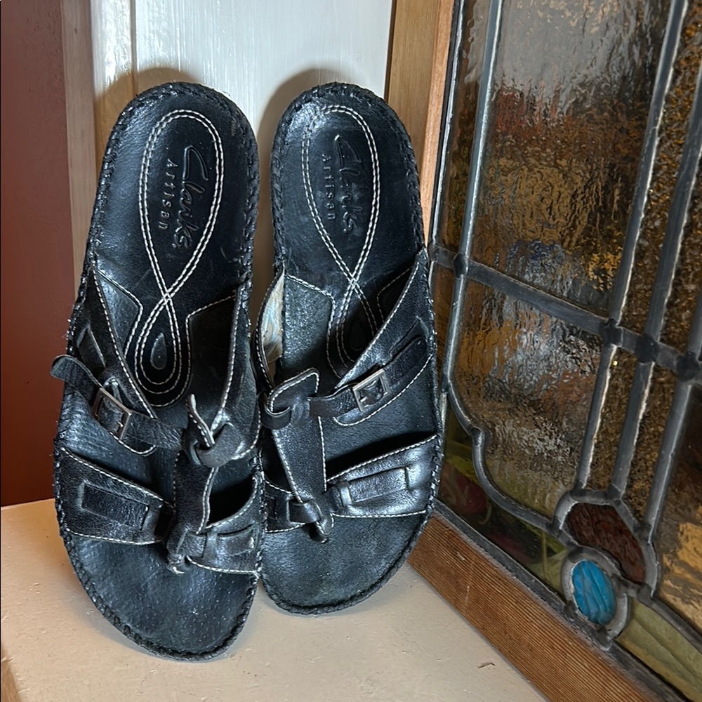 Clarks Black Leather Sandals